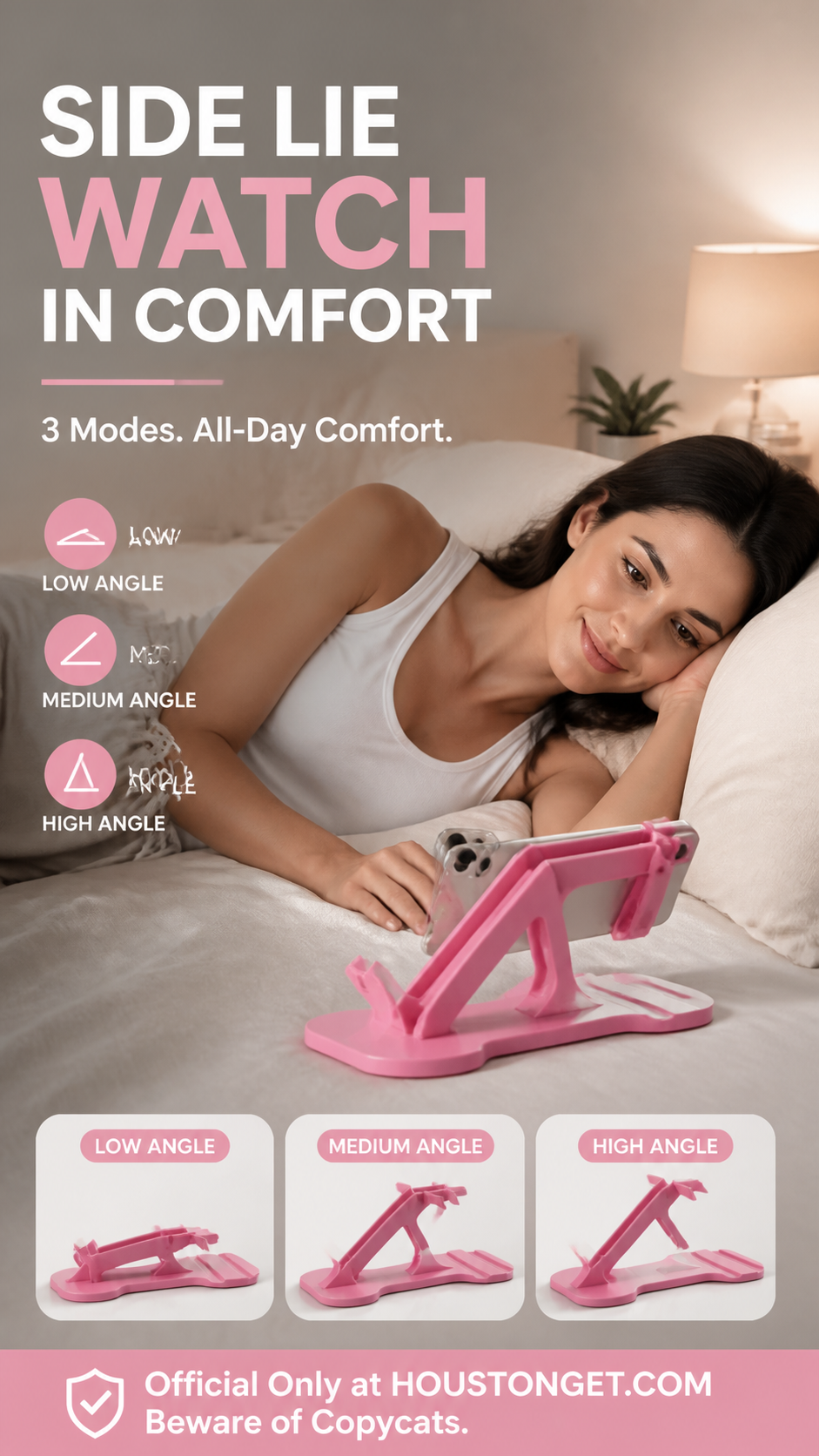 ⏳Time-Limited Special⏰Side‑Lie Friendly Multi‑Angle Phone Stand‑3‑Mode Adjustable Desktop Phone Holder, Stable Hands‑Free Support for Bed, Sofa & Desk Use
