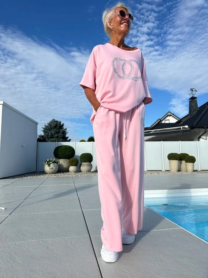 👗 Conjunto Casual de 2 Piezas para Mujer – Top Liso y Pantalones Sueltos, Estilo Cómodo y Moderno ✨💖