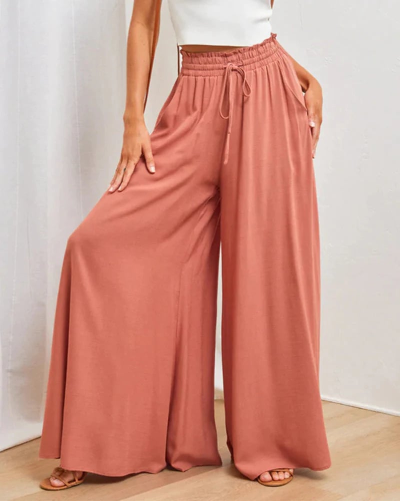 🌞Pantalones de pierna ancha y cintura alta de color liso