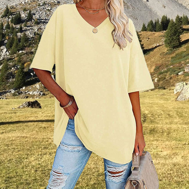 👕 LIMITED-TIME 50% OFF! 💥 Women's Casual Loose V-Neck T-Shirt – Soft, Breathable, Flowy Hem ✨