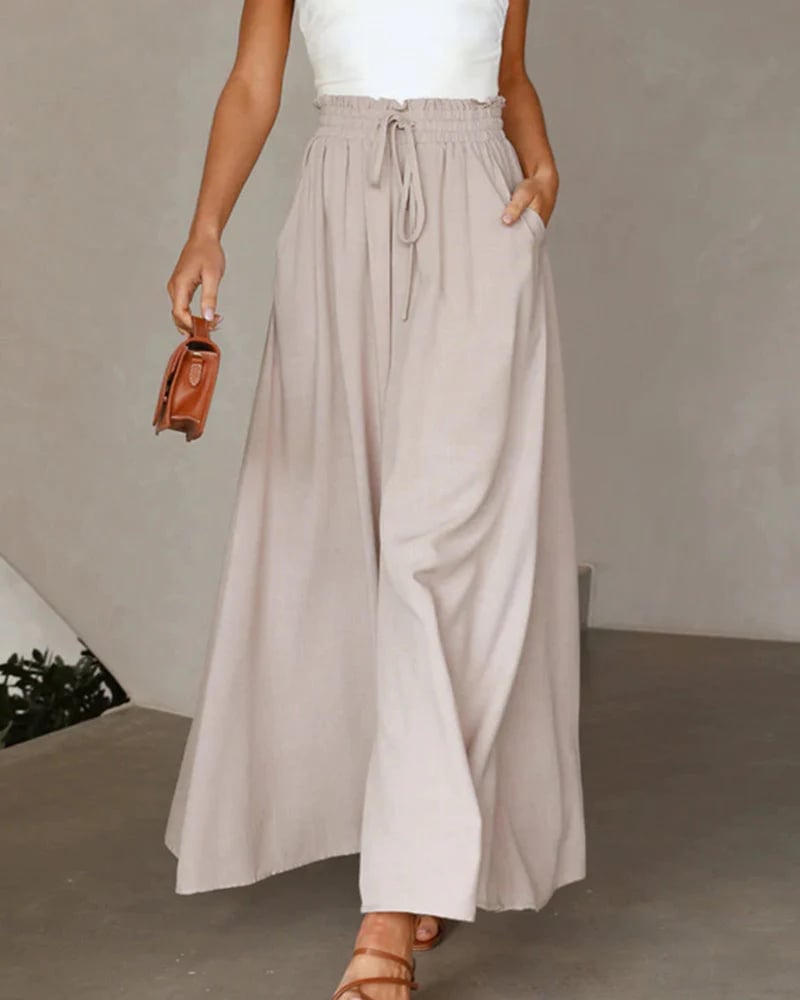 🌞Pantalones de pierna ancha y cintura alta de color liso