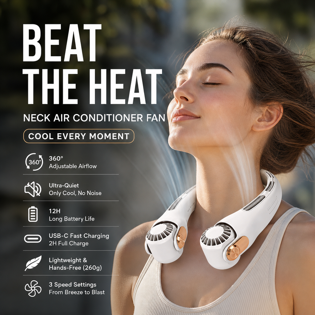 ⏳🔥¡50 % DE DESCUENTO POR TIEMPO LIMITADO! ⏰ Ventilador de Cuello con Aire Acondicionado – Ultrasilencioso, rotación 360°, 3 velocidades. Refrigeración manos libres, larga batería. ¡Esencial para el verano! 😎🌬️