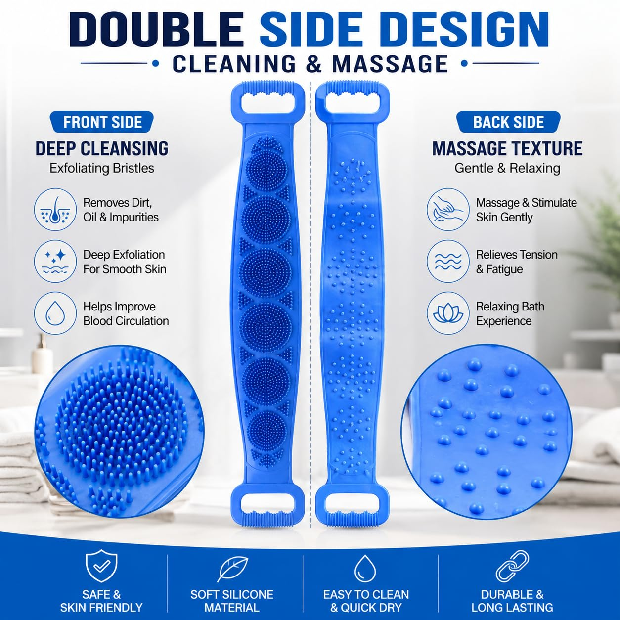 ⏳🔥¡50 % DE DESCUENTO POR TIEMPO LIMITADO! ⏰ 🧴 Cepillo de Silicona para Espalda de Doble Cara – Exfoliante Corporal para Baño con Cerdas Suaves de Silicona