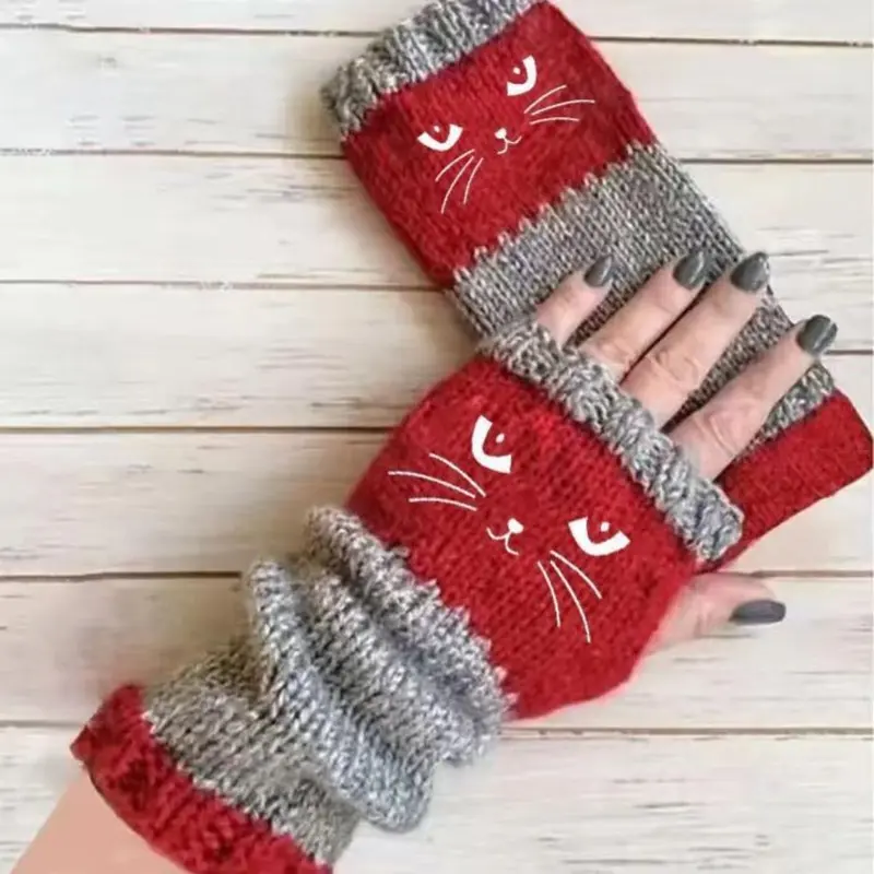 🎁COMPRA 1 Y LLÉVATE 1 GRATIS🐱Guantes Tejidos Sin Dedos con Motivo de Gato