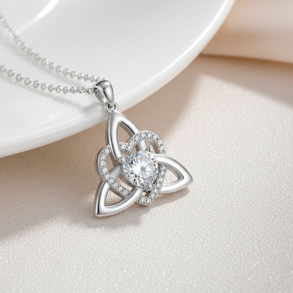 Collar de Corazón con Nudo Celta de la Trinidad✨ Dije de Piedra de Nacimiento