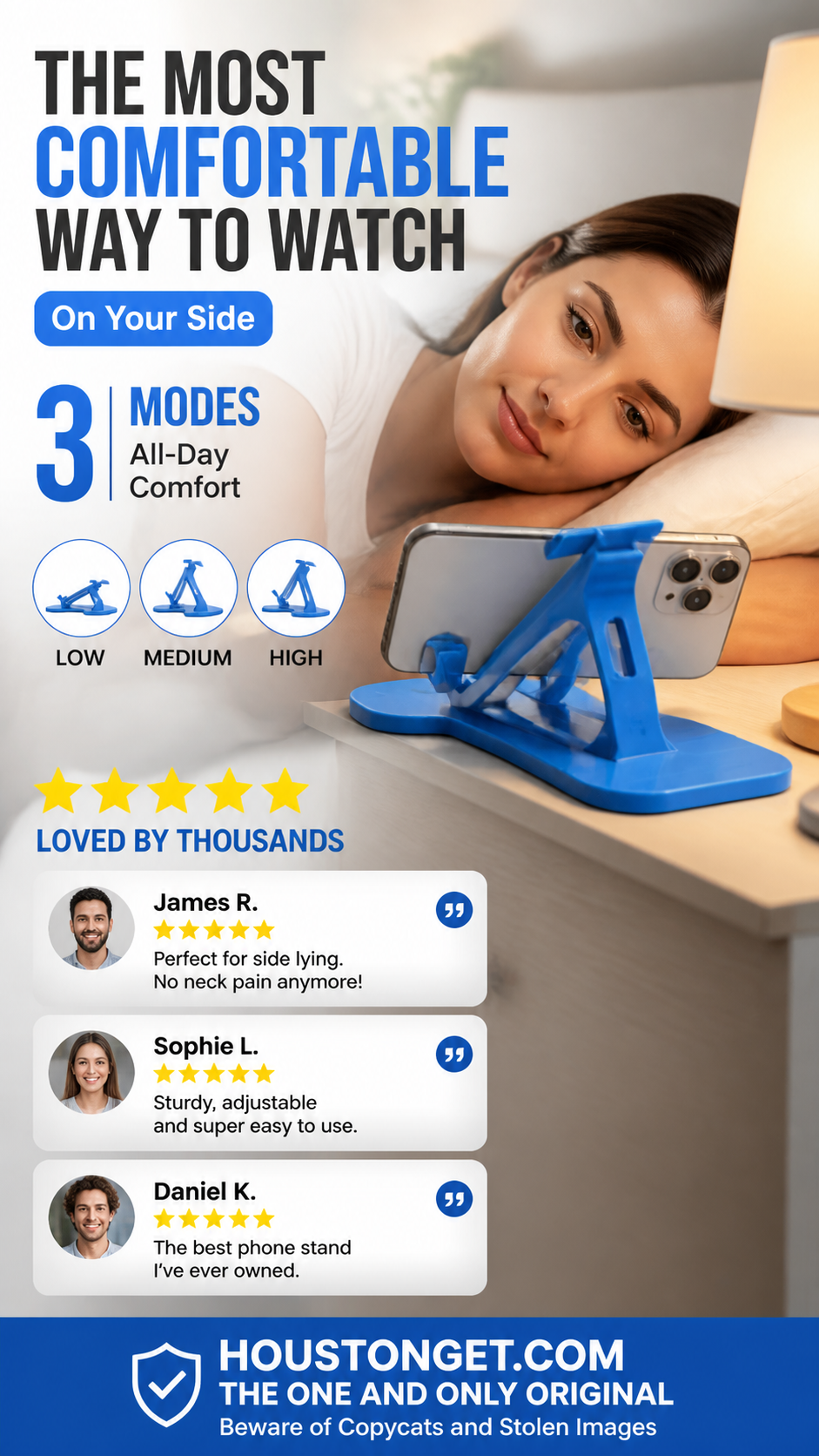 ⏳Time-Limited Special⏰Side‑Lie Friendly Multi‑Angle Phone Stand‑3‑Mode Adjustable Desktop Phone Holder, Stable Hands‑Free Support for Bed, Sofa & Desk Use