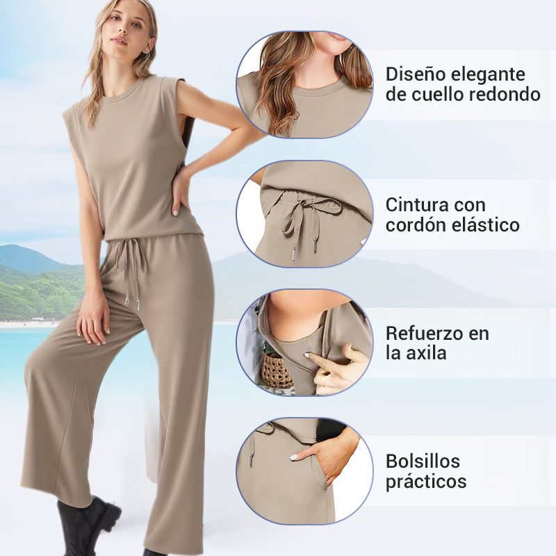 Conjunto de 2 piezas de top sin mangas y pantalones de pierna ancha para mujer