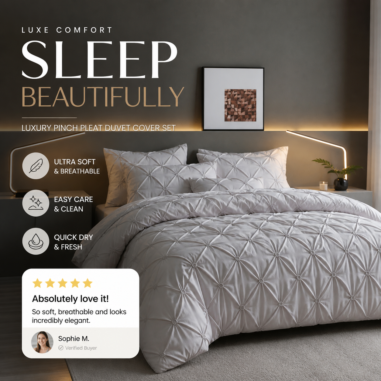 🎁2026 New Arrivals 50% OFF💥Bedsure Soft Pintuck Duvet Set