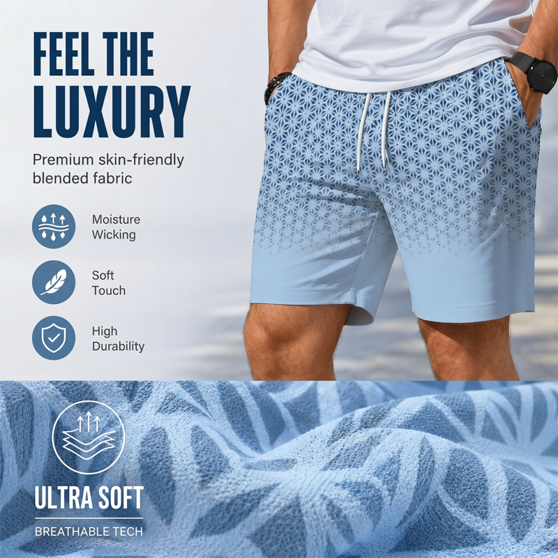 ⏳Oferta por Tiempo Limitado⏰Conjunto de Camisa con Cuello Estampado Geométrico y Shorts para Hombre – Diseño Moderno y Look Coordinado Transpirable 🔷