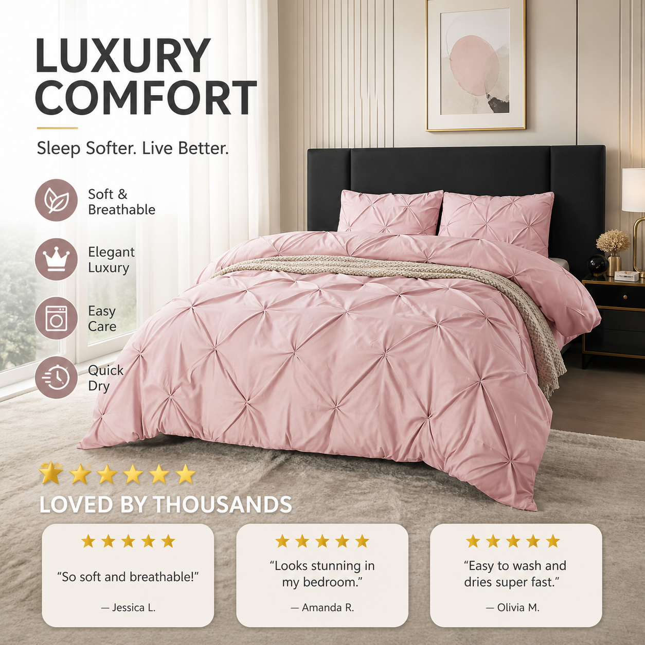 🎁2026 New Arrivals 50% OFF💥Bedsure Soft Pintuck Duvet Set