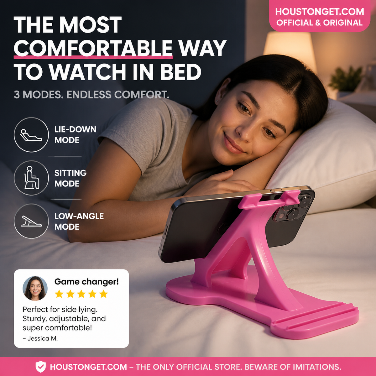 ⏳Time-Limited Special⏰Side‑Lie Friendly Multi‑Angle Phone Stand‑3‑Mode Adjustable Desktop Phone Holder, Stable Hands‑Free Support for Bed, Sofa & Desk Use