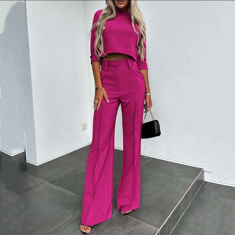 Conjunto Elegante de Crop Top y Pantalón Palazzo para Mujer
