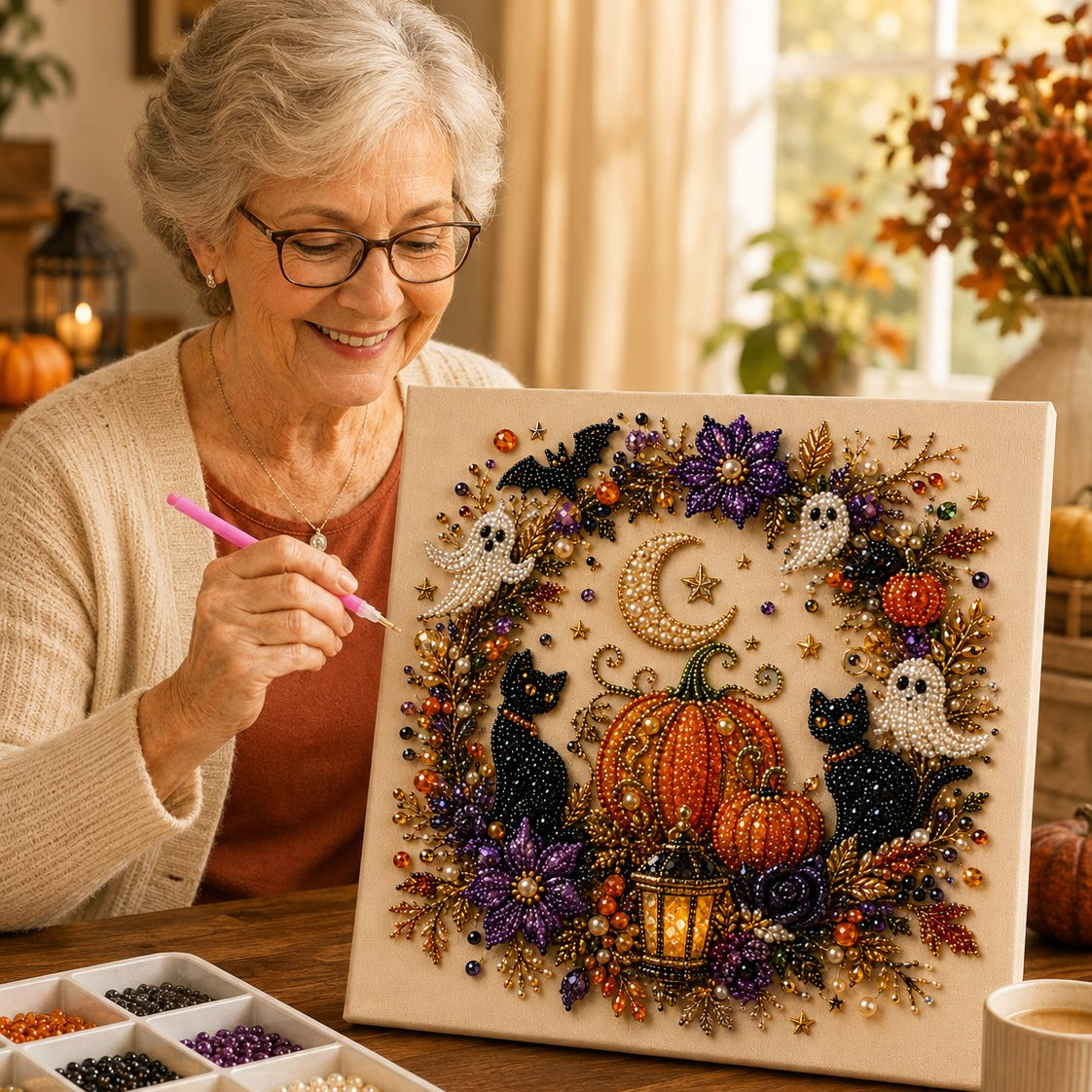 🎃Kit DIY de Pintura con Perlas de Halloween – Crea una Decoración Mágica y Adorable para tu Hogar 👻💎
