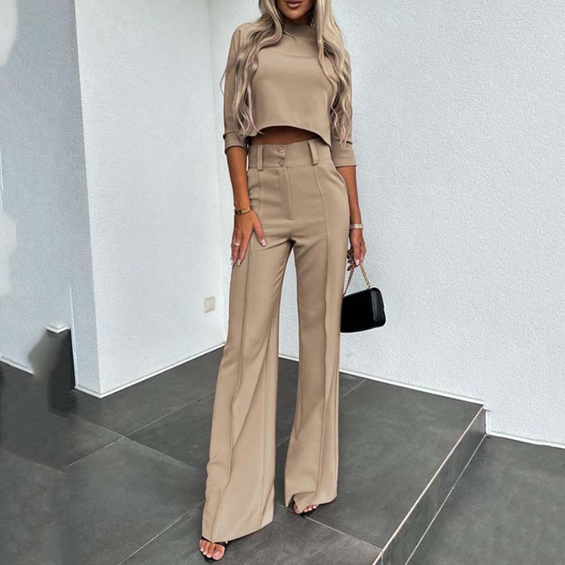 Conjunto Elegante de Crop Top y Pantalón Palazzo para Mujer