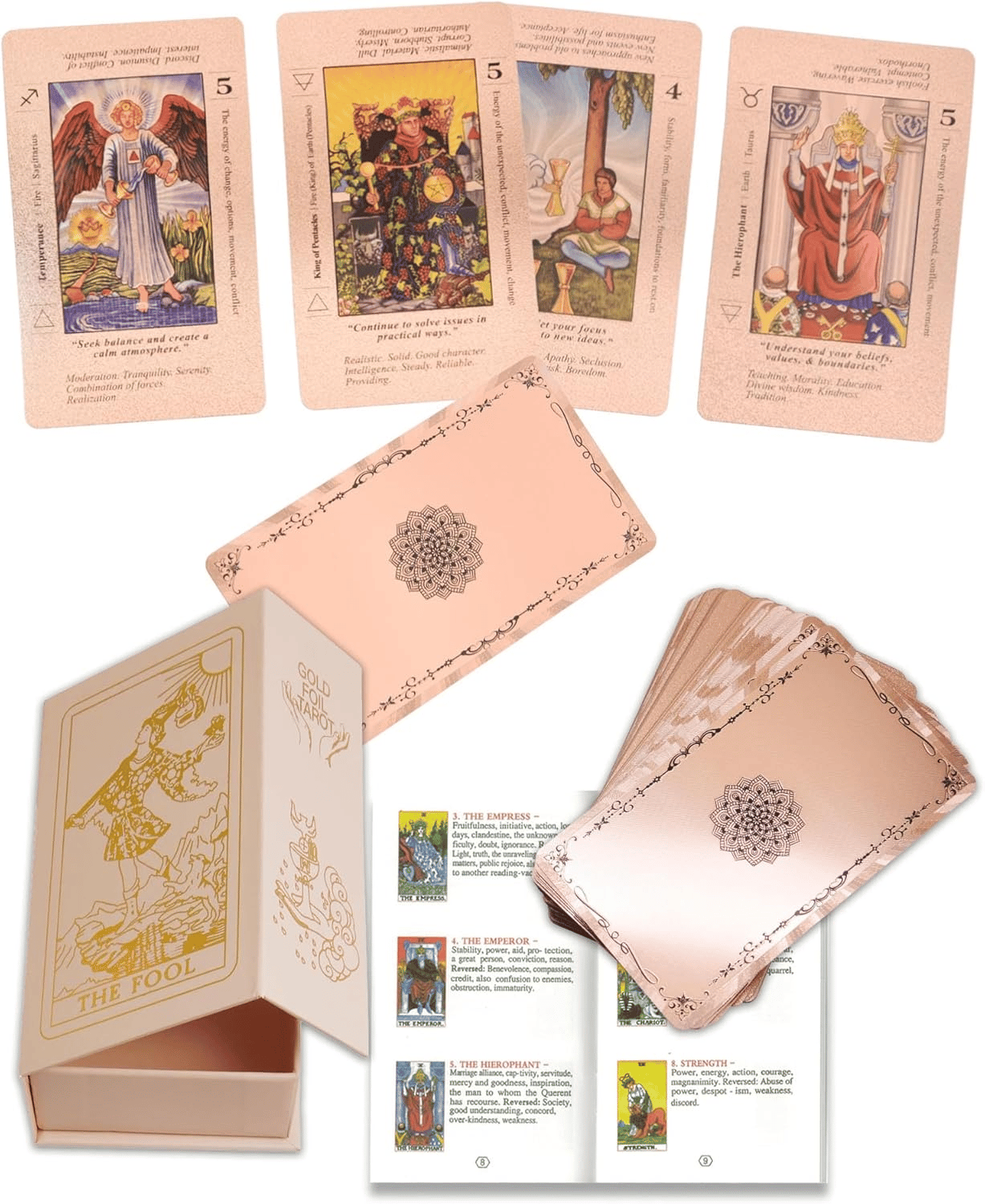 ✨Baraja de tarot Witchy Cauldron en oro rosa con libro guía🔮