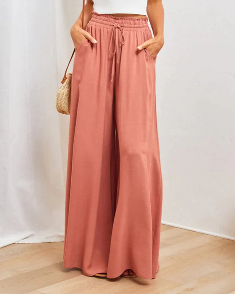🌞Pantalones de pierna ancha y cintura alta de color liso