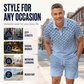 ⏳Oferta por Tiempo Limitado⏰Conjunto de Camisa con Cuello Estampado Geométrico y Shorts para Hombre – Diseño Moderno y Look Coordinado Transpirable 🔷
