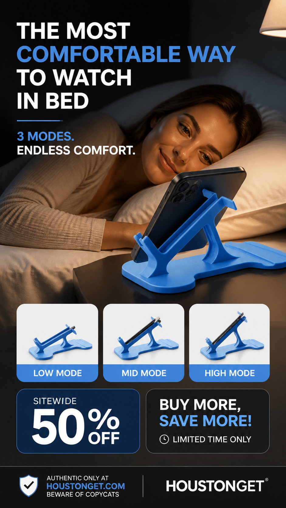 ⏳Time-Limited Special⏰Side‑Lie Friendly Multi‑Angle Phone Stand‑3‑Mode Adjustable Desktop Phone Holder, Stable Hands‑Free Support for Bed, Sofa & Desk Use