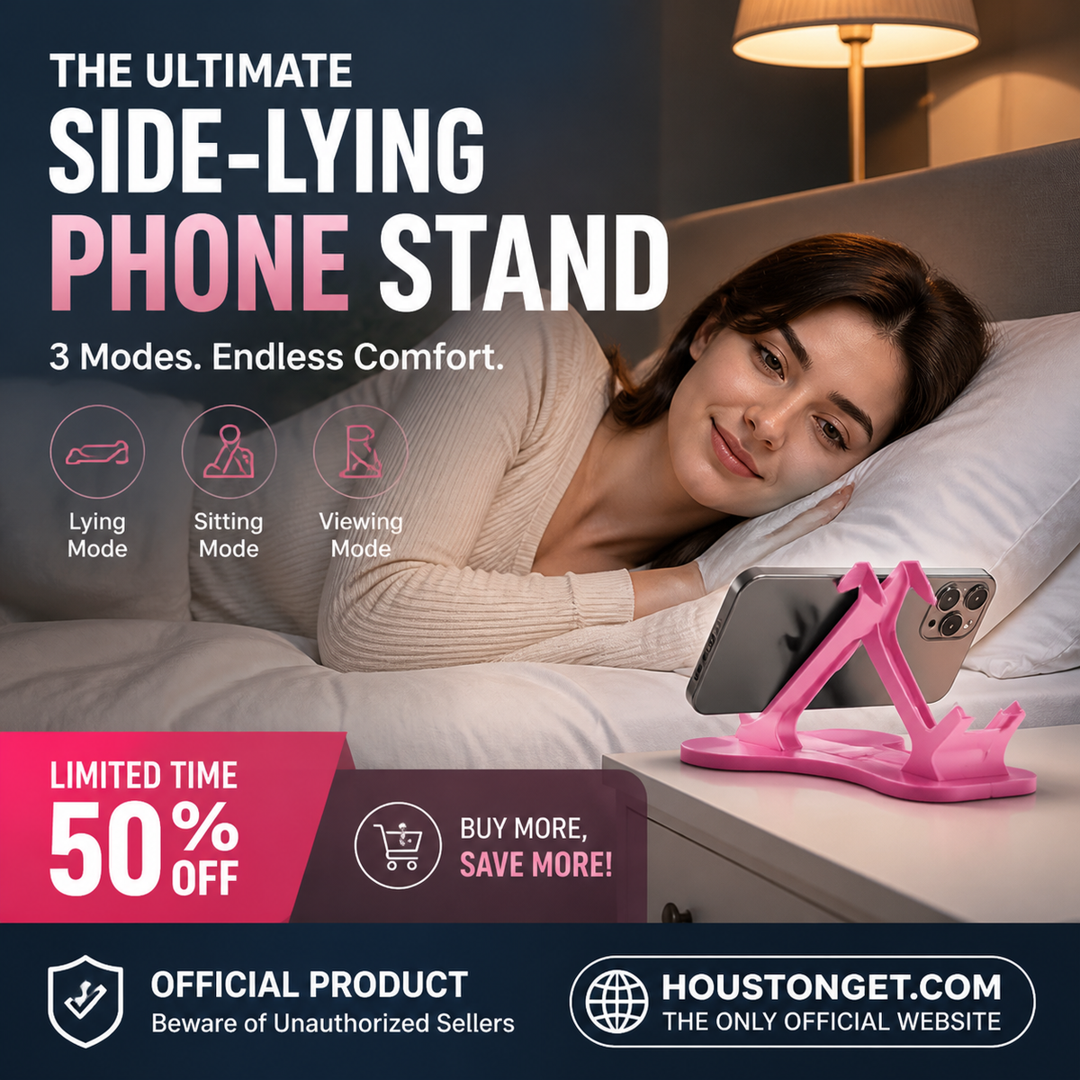 ⏳Time-Limited Special⏰Side‑Lie Friendly Multi‑Angle Phone Stand‑3‑Mode Adjustable Desktop Phone Holder, Stable Hands‑Free Support for Bed, Sofa & Desk Use
