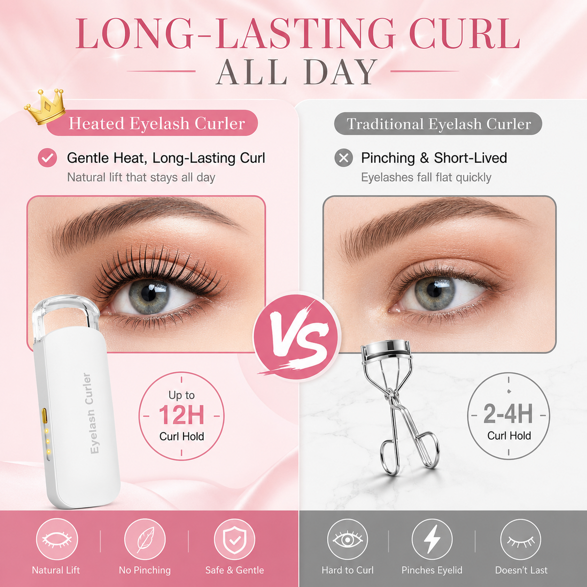 🔥 50 % de descuento 👩🏻‍🏭 Rizado perfecto y duradero ✨ Rizador térmico de pestañas eléctrico y recargable por USB