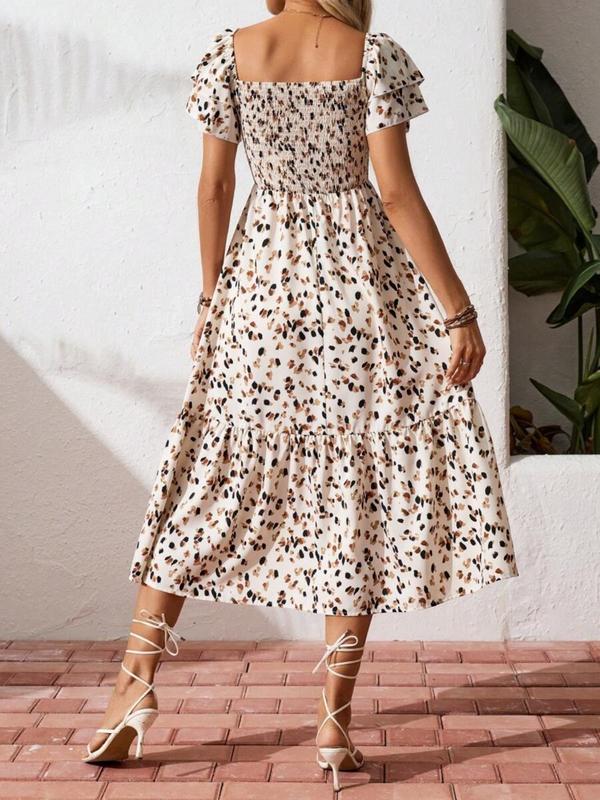 🌈2026 Summer Hot Sale 50% OFF!✨Square Neck Floral Midi Dress – Smocked Bodice, Flowy Tiered Skirt, Romantic🌸