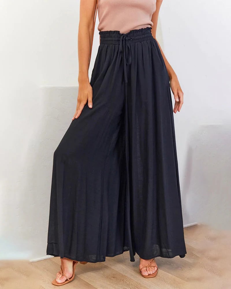 🌞Pantalones de pierna ancha y cintura alta de color liso