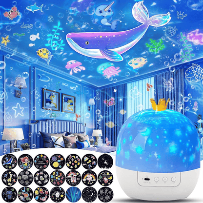 🎃👻PROMOCIÓN DE ÚLTIMO DÍA - 50% DE DESCUENTO💜Proyector de luz nocturna para niños, 15 juegos de películas🔋Carga tipo C