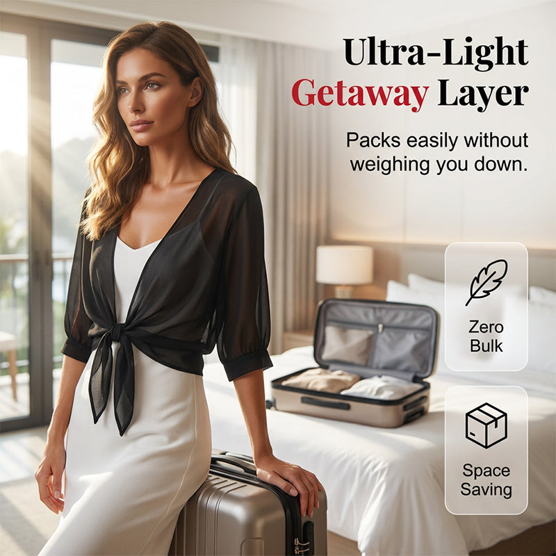 🦸Top de Gasa con Lazo Frontal para Mujer – Transparente, Corto y Elegante 🍃