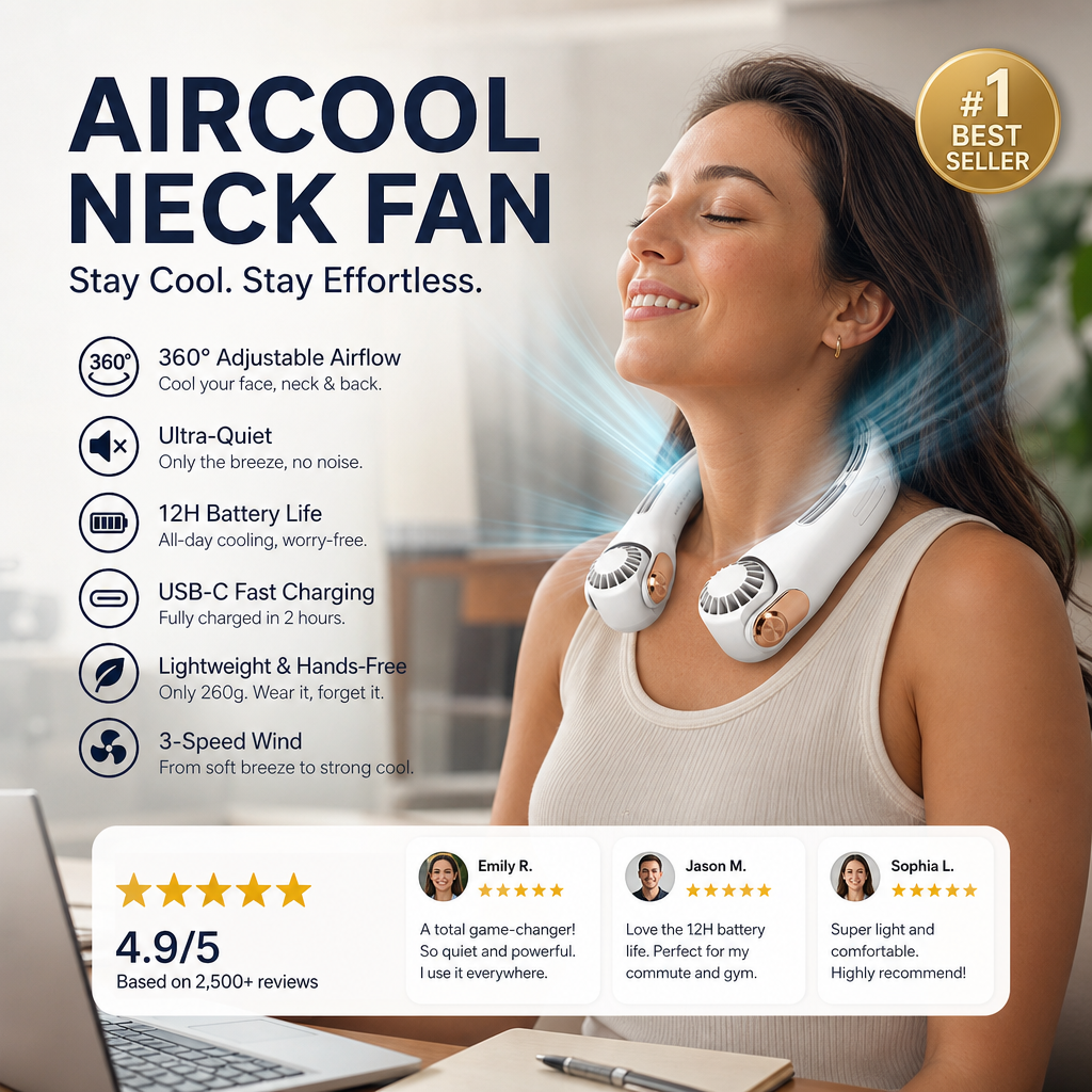 ⏳🔥¡50 % DE DESCUENTO POR TIEMPO LIMITADO! ⏰ Ventilador de Cuello con Aire Acondicionado – Ultrasilencioso, rotación 360°, 3 velocidades. Refrigeración manos libres, larga batería. ¡Esencial para el verano! 😎🌬️