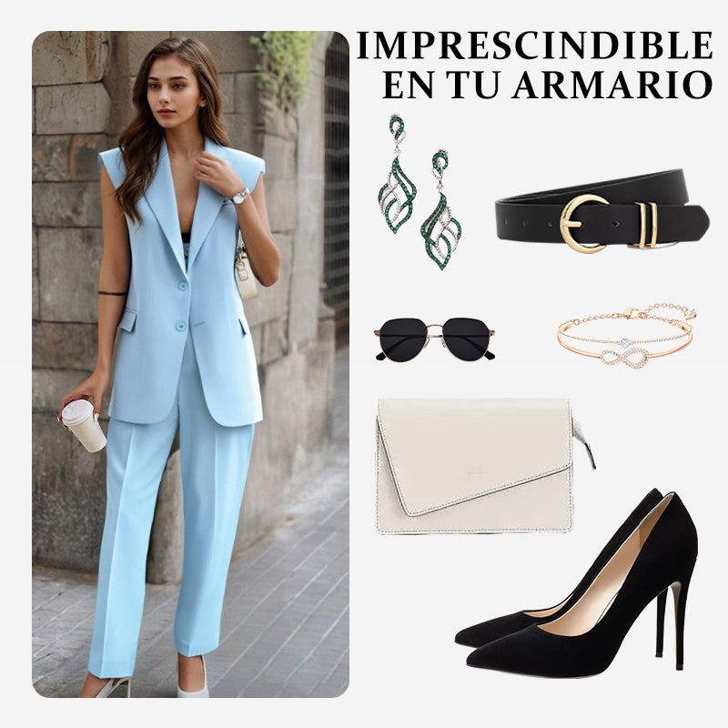 Conjunto de 2 Piezas para Mujer con Estilo: Blazer Sin Mangas y Pantalones de Cintura Alta