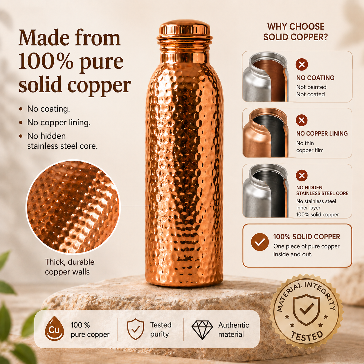 ❤️Frescura de Verano 50% Off!💧Botella de Agua Premium de Cobre Sólido 100% – Sin Plástico e Inspirada en el Ayurveda