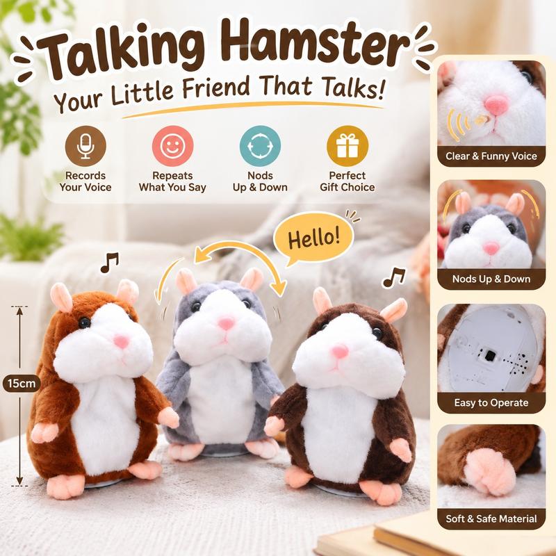 Peluche de Hámster Parlante – Repite lo que Dices con Movimiento de Cabeza
