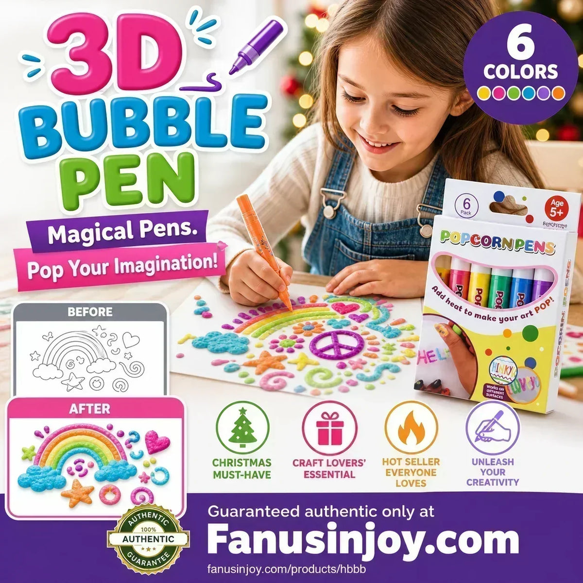 🎁🔮 Magic Pen ¡Dibuja en 3D con un solo golpe! 🎄  Plumas de dibujo de palomitas de maíz de burbuja de bricolaje