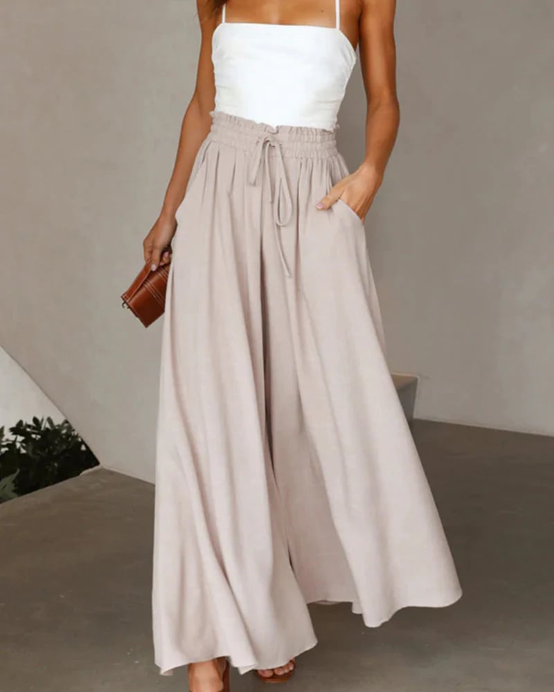 🌞Pantalones de pierna ancha y cintura alta de color liso
