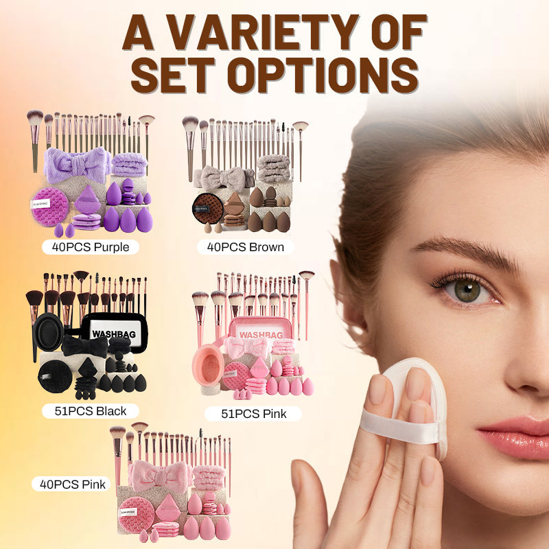 ⏰🔥 ¡50% OFF por Tiempo Limitado! 💄 Set de Brochas y Esponjas de Maquillaje Todo en Uno – Look Profesional Fácil ✨