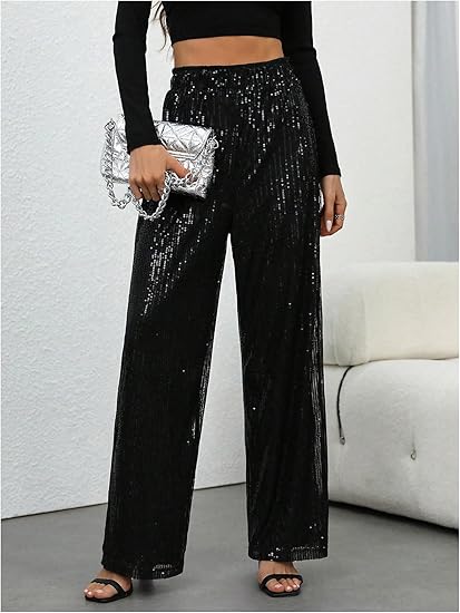 🥰🔥 ¡OFERTA FINAL! 50% de DESCUENTO 💖 Pantalones de pierna ancha con lentejuelas y cinturilla elástica para mujer ✨