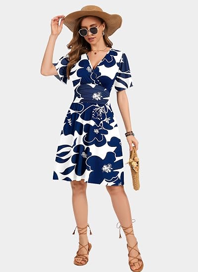💃Oferta de Verano 2026 49% DESCUENTO🌈Vestido de Verano Sexy para Mujer con Mangas con Volantes, Escote en V Floral y Bolsillos