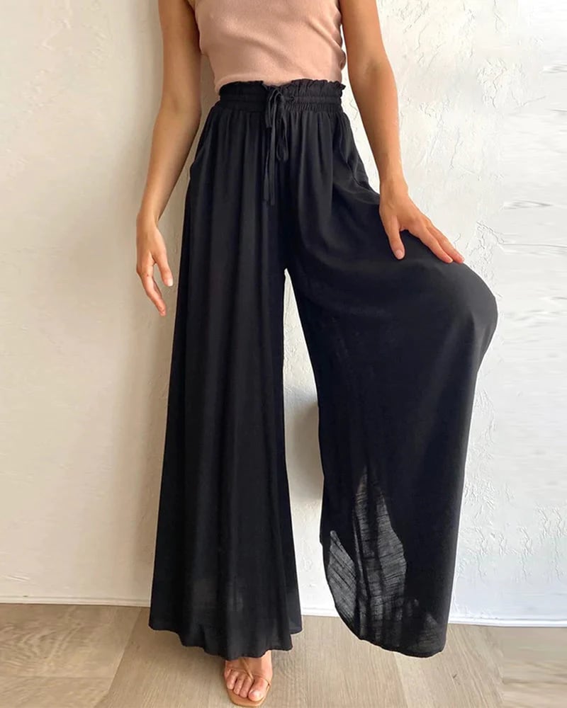 🌞Pantalones de pierna ancha y cintura alta de color liso