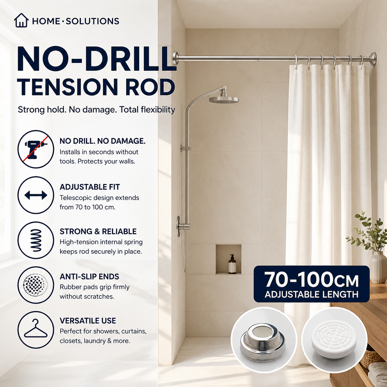 🔥 ¡Hoy 50% DE DESCUENTO! 🏠 Barra extensible ajustable sin taladrar – Instalación rápida, resistente y versátil