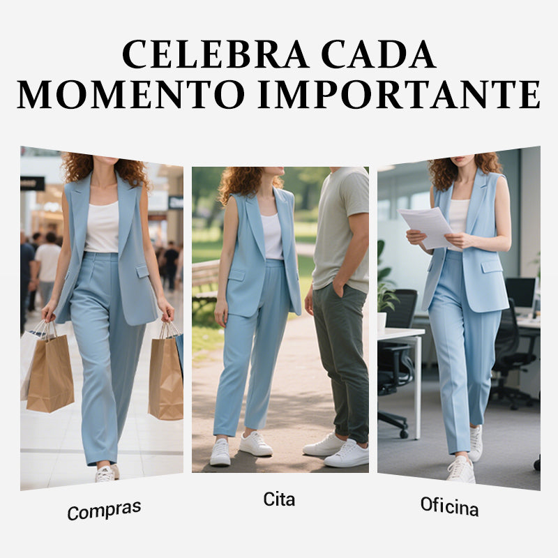 Conjunto de 2 Piezas para Mujer con Estilo: Blazer Sin Mangas y Pantalones de Cintura Alta