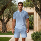 ⏳Oferta por Tiempo Limitado⏰Conjunto de Camisa con Cuello Estampado Geométrico y Shorts para Hombre – Diseño Moderno y Look Coordinado Transpirable 🔷