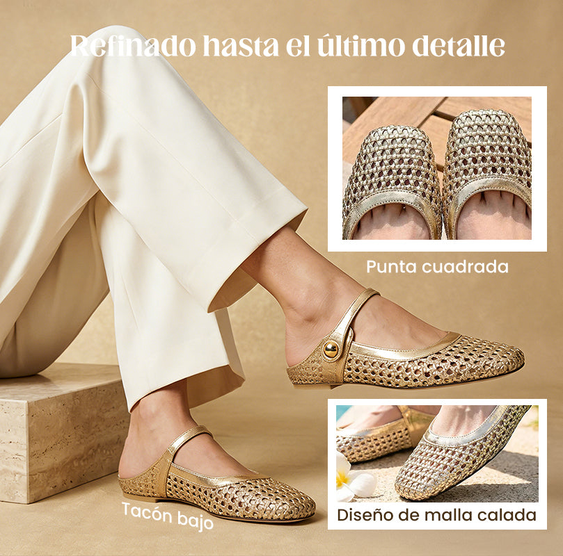 👡 ¡50 % de descuento! ☁️ Mules Mary Jane de punta cuadrada tejidas para mujer