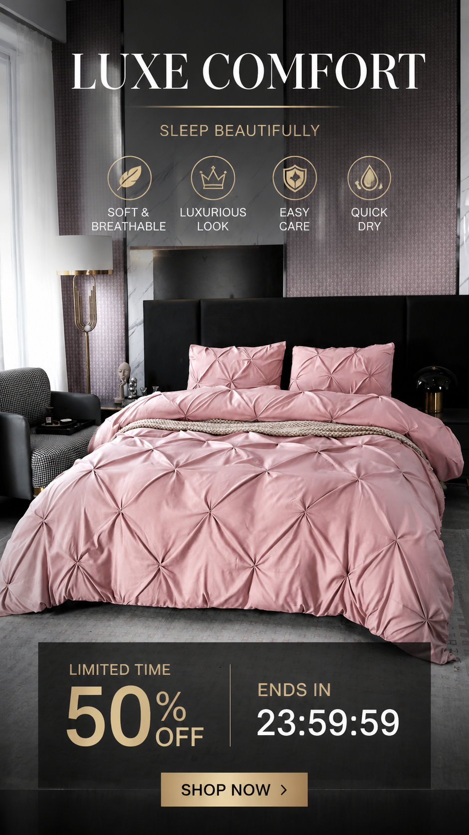 🎁2026 New Arrivals 50% OFF💥Bedsure Soft Pintuck Duvet Set