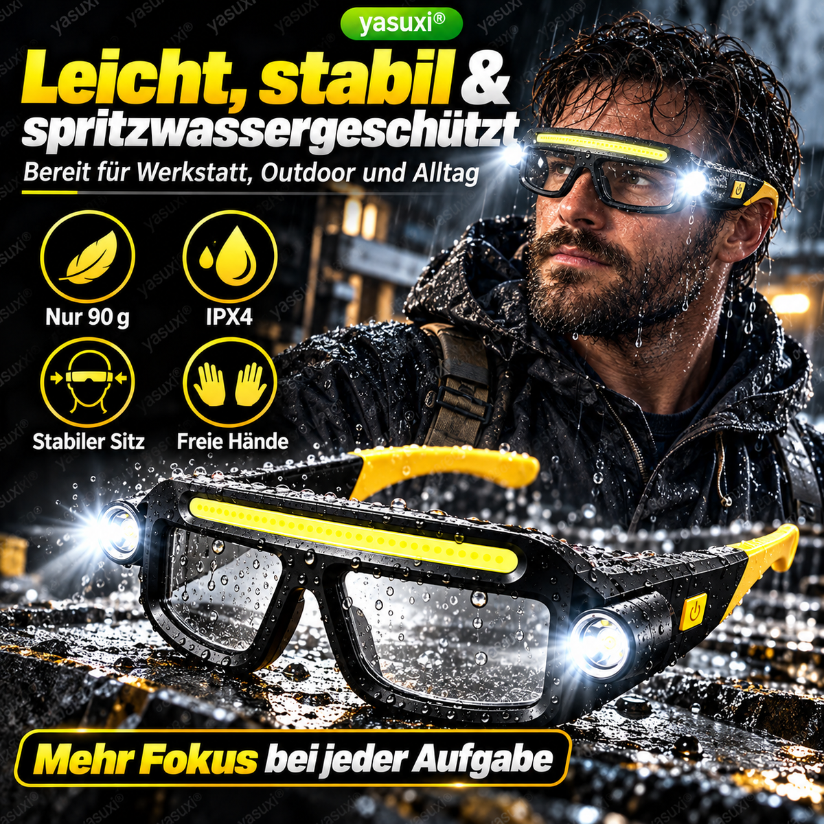 🔦 50% dto. Gafas con linterna LED manos libres – luz COB + 2 focos XTE, 5 modos, 90 g y recargables por USB-C. ¡Ilumina donde necesites sin ocupar las manos! ✨💡