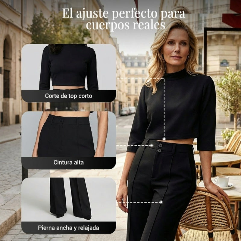 Conjunto Elegante de Crop Top y Pantalón Palazzo para Mujer