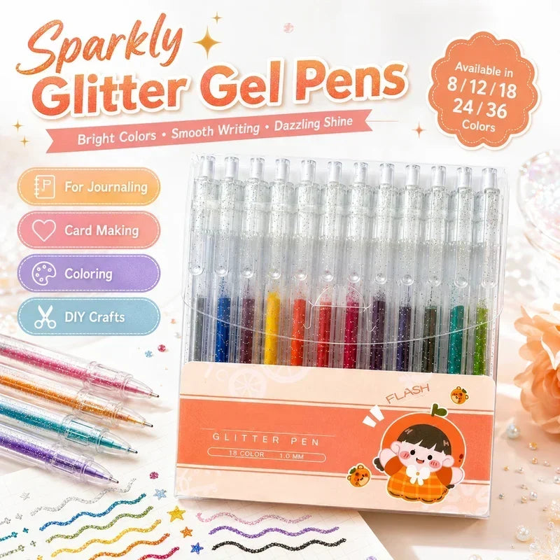 ✨¡Más de 80.000 unidades vendidas! 🎁 Set de bolígrafos de gel con purpurina – Escritura fluida 🎨
