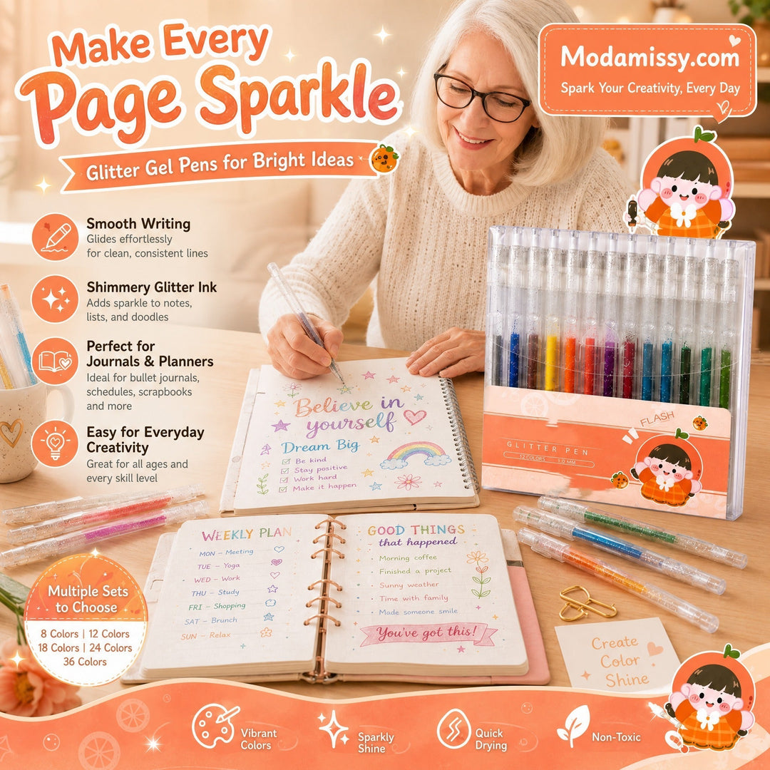 ✨¡Más de 80.000 unidades vendidas! 🎁 Set de bolígrafos de gel con purpurina – Escritura fluida 🎨
