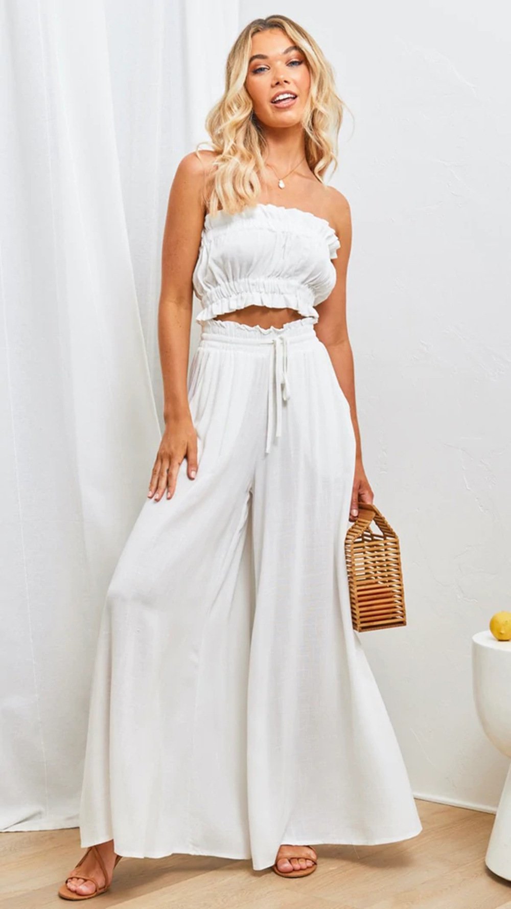 🌞Pantalones de pierna ancha y cintura alta de color liso