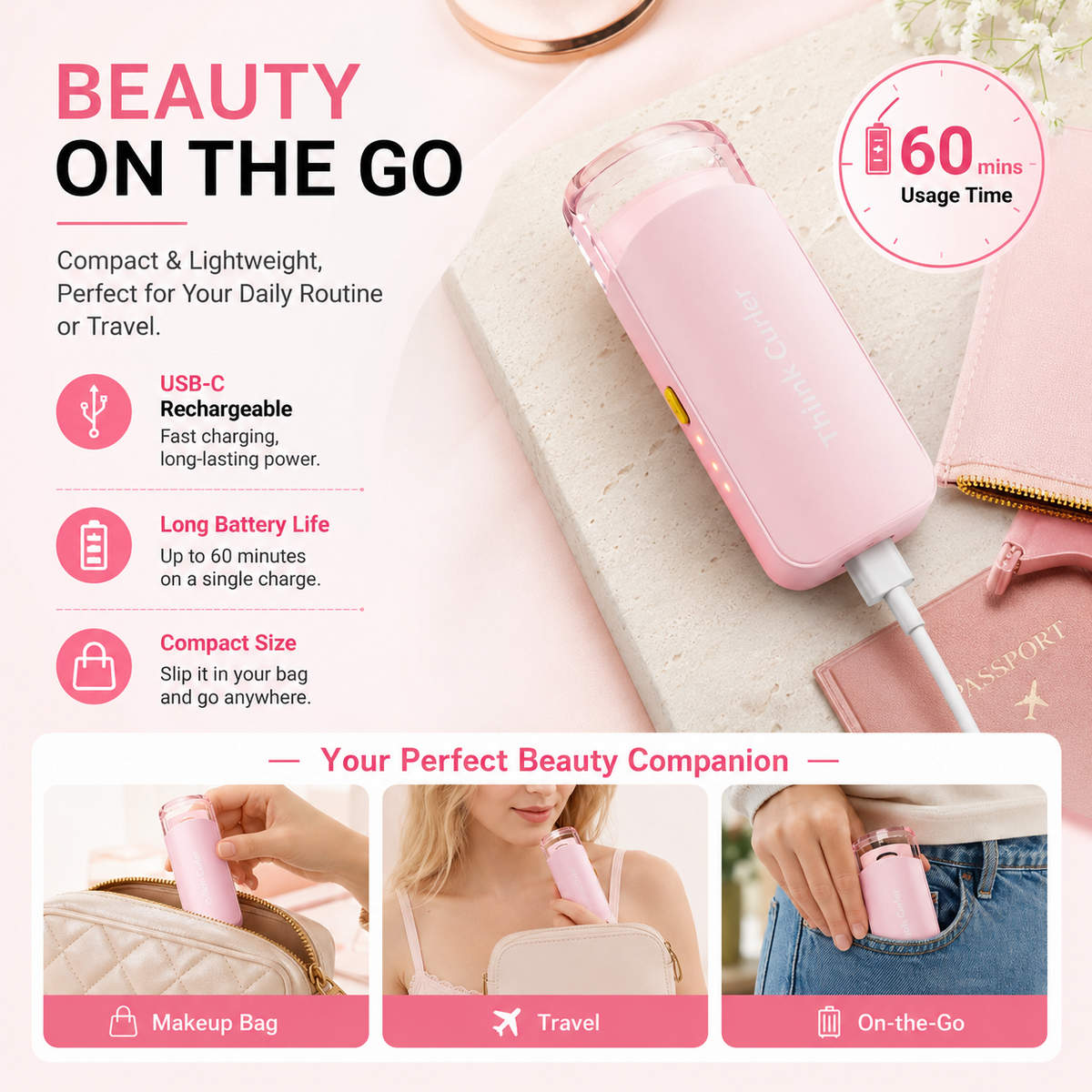 🔥 50 % de descuento 👩🏻‍🏭 Rizado perfecto y duradero ✨ Rizador térmico de pestañas eléctrico y recargable por USB
