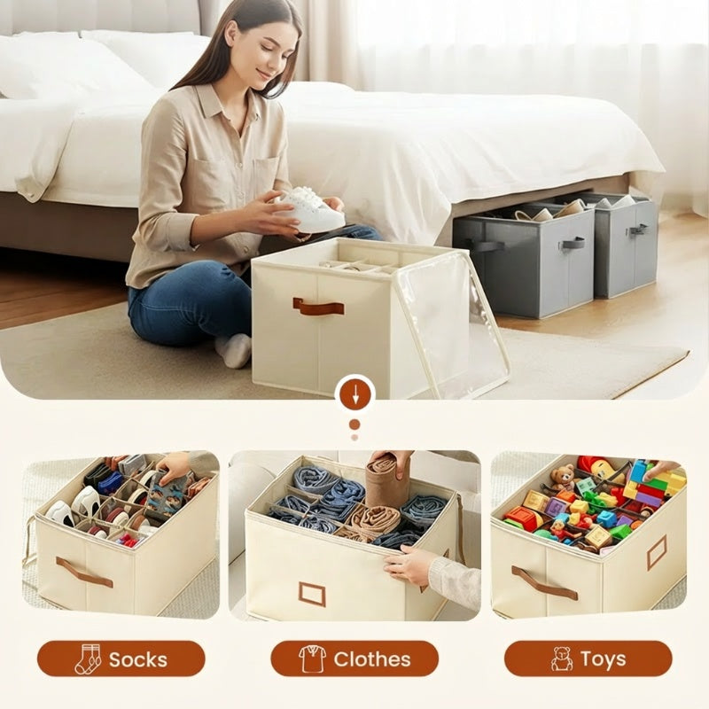 ⏰🔥 ¡50% DE DESCUENTO POR TIEMPO LIMITADO! 👟 Caja organizadora de zapatos de tela: plegable, de gran capacidad, a prueba de polvo y transpirable para armarios y dormitorios 🧺✨